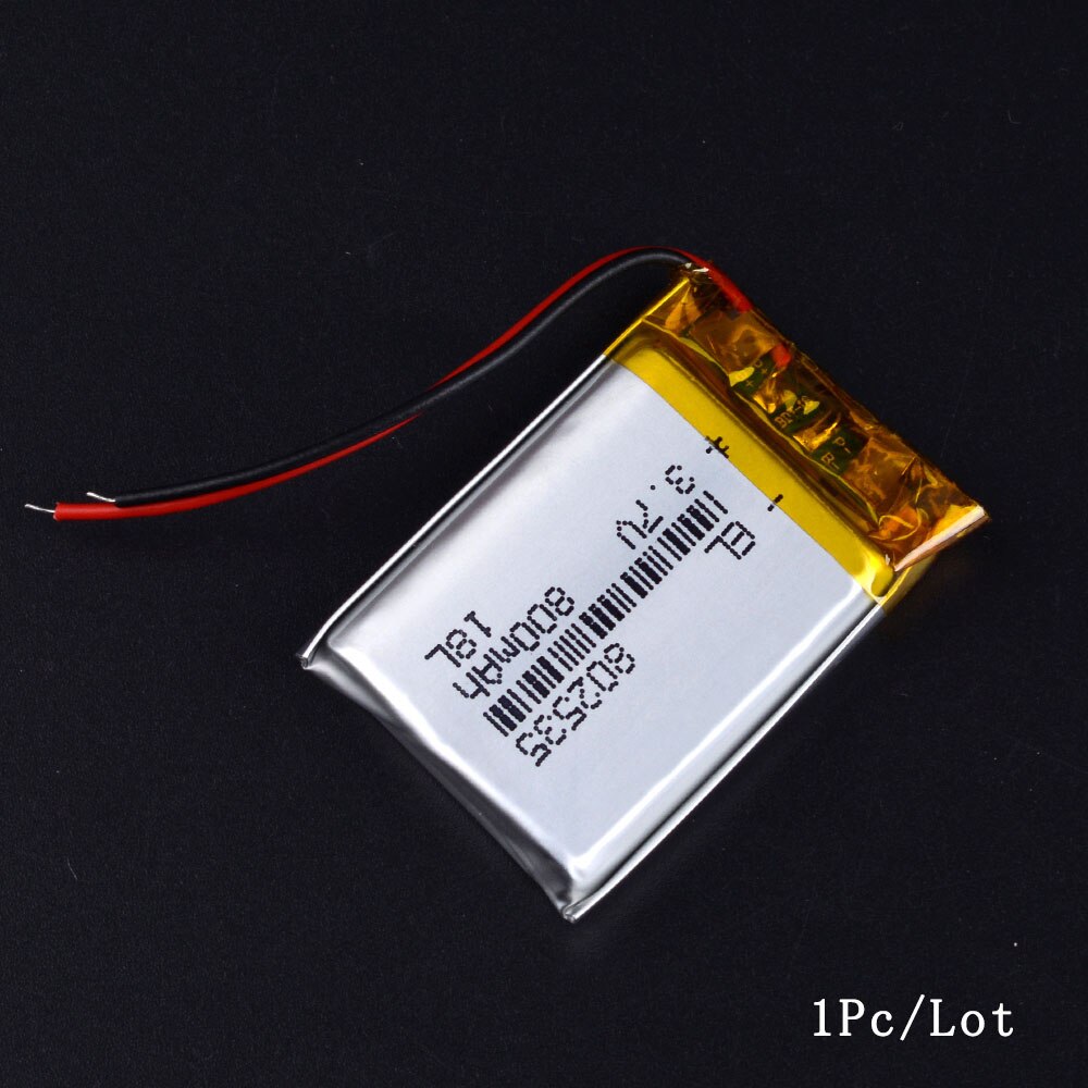 3.7v litium batteri 800 mah polymer batteri 802535 bluetooth dvr spiller dashcam opptaker registrar: 1 stk