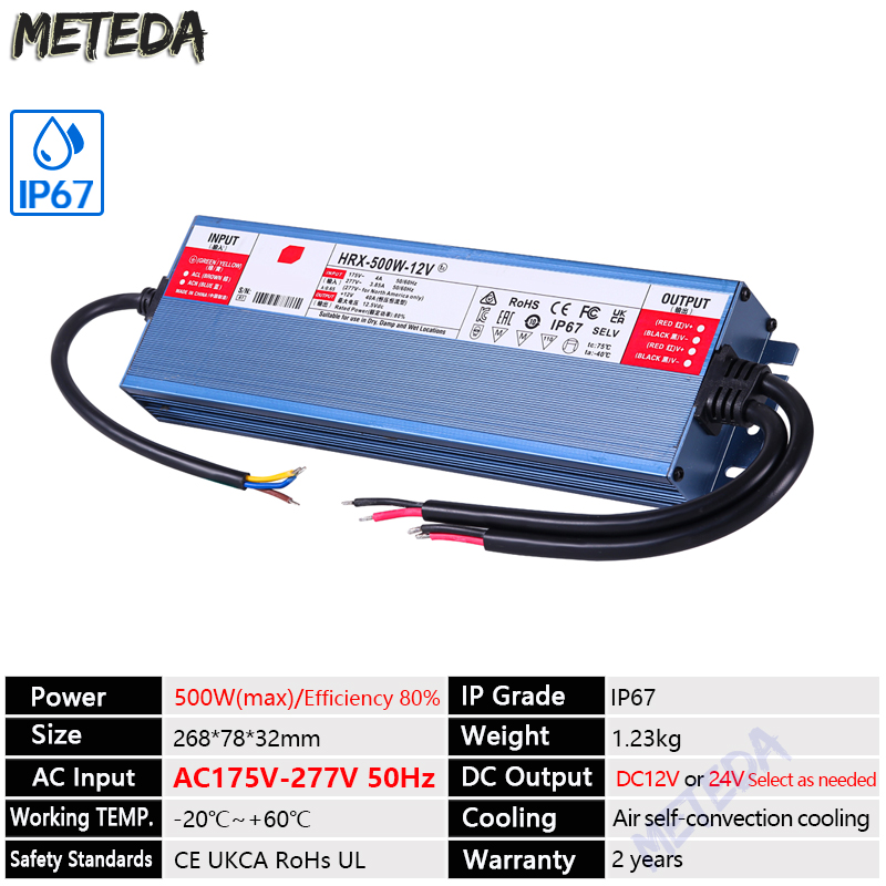 Transformador de iluminación de fuente de alimentación impermeable IP67 AC100V ~ 277V a DC 12V 24V Controlador LED 100W 200W 300W 400W 500W adaptador para exteriores: Marfíl / 230 V