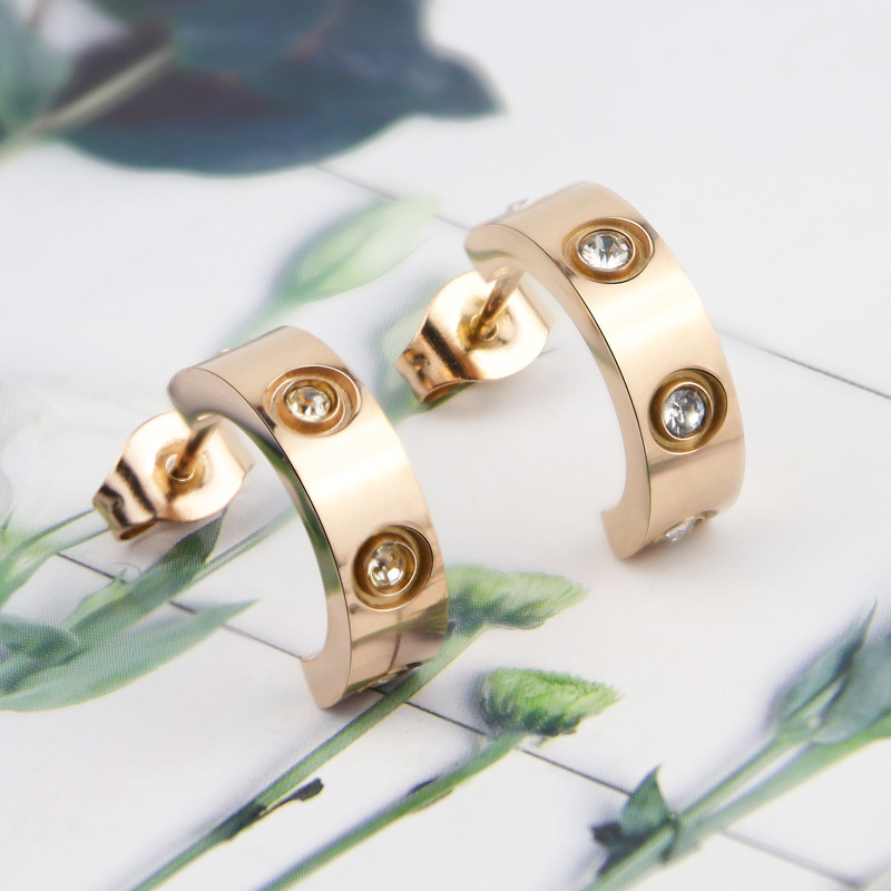 Rvs C-Vormige Kristallen Oorbellen Unisex Oorbellen Sieraden: Rose Goud Kleur