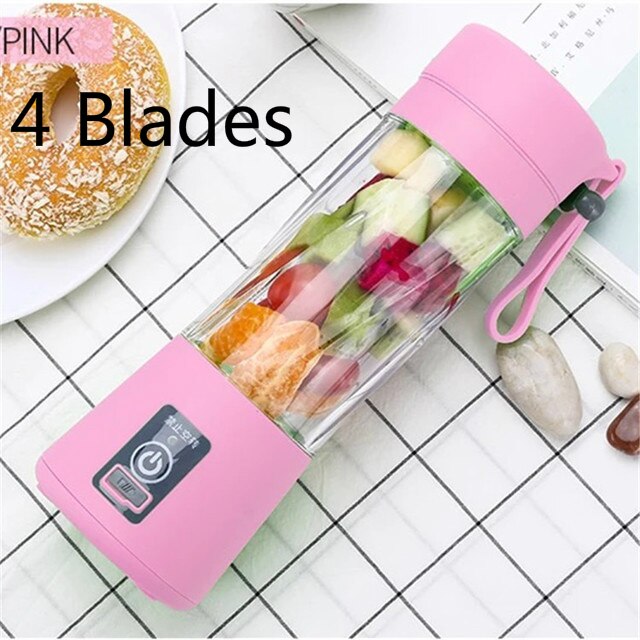 Tragbare Mini Orange Presse Entsafter Tasse Flasche USB Elektrische Obst Zitrus Zitrone Entsafter Milch Rührgerät 380ML Ladung Entsafter: 4 Klingen Rosa
