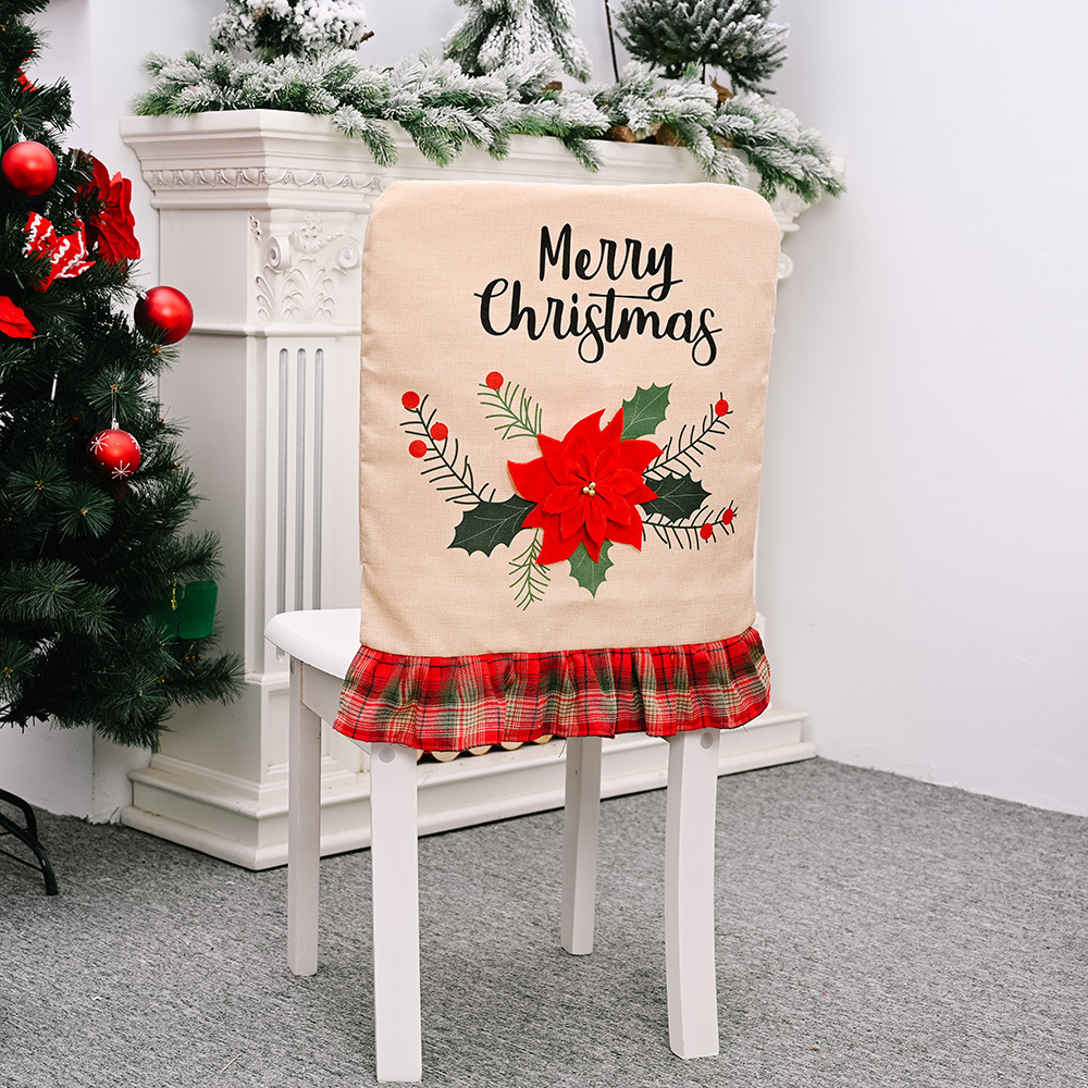 red flower linen chair cover stool cover Christmas ornament