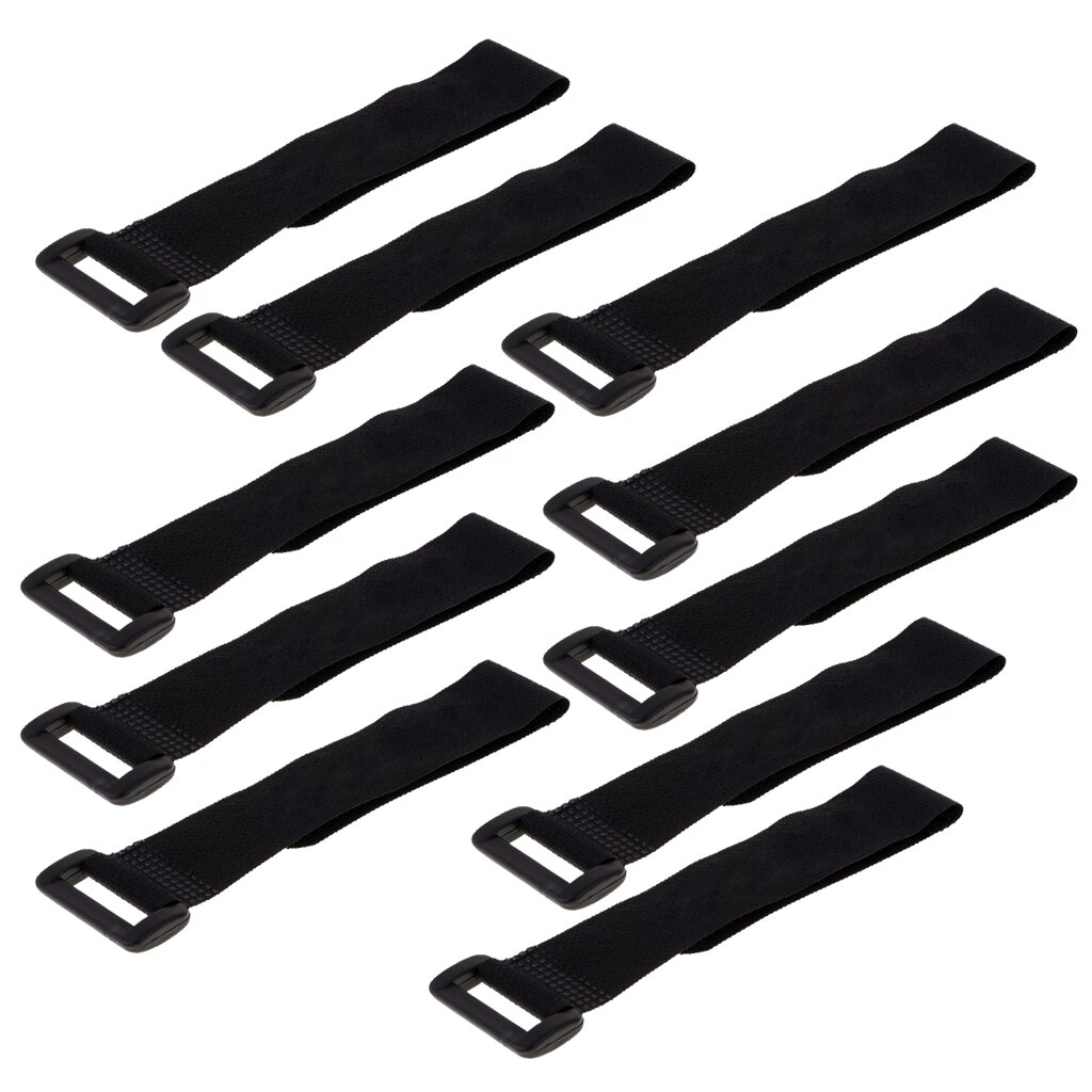 10 Pieces Nylon Hook and Loop Straps Fastening Cable Ties with Buckle Black