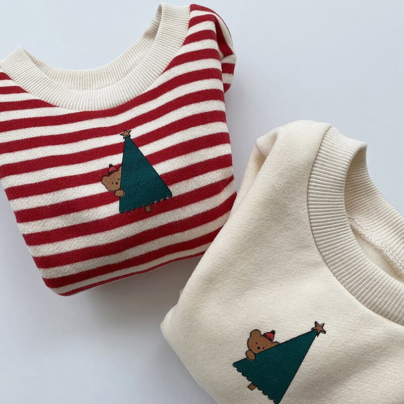 Autumn Winter Fleece Sweater For Baby Boys Warm Christmas Tops Christmas Tree Sweatshirt For Children Baby Girls Clothes