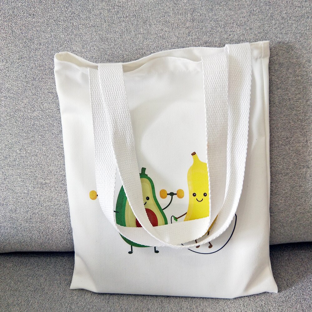 Canvas tas, eco-boodschappentas, dagelijks gebruik, opvouwbare canvas schoudertas, geruite canvas tas voor dames, banaan-avocadoprint: D