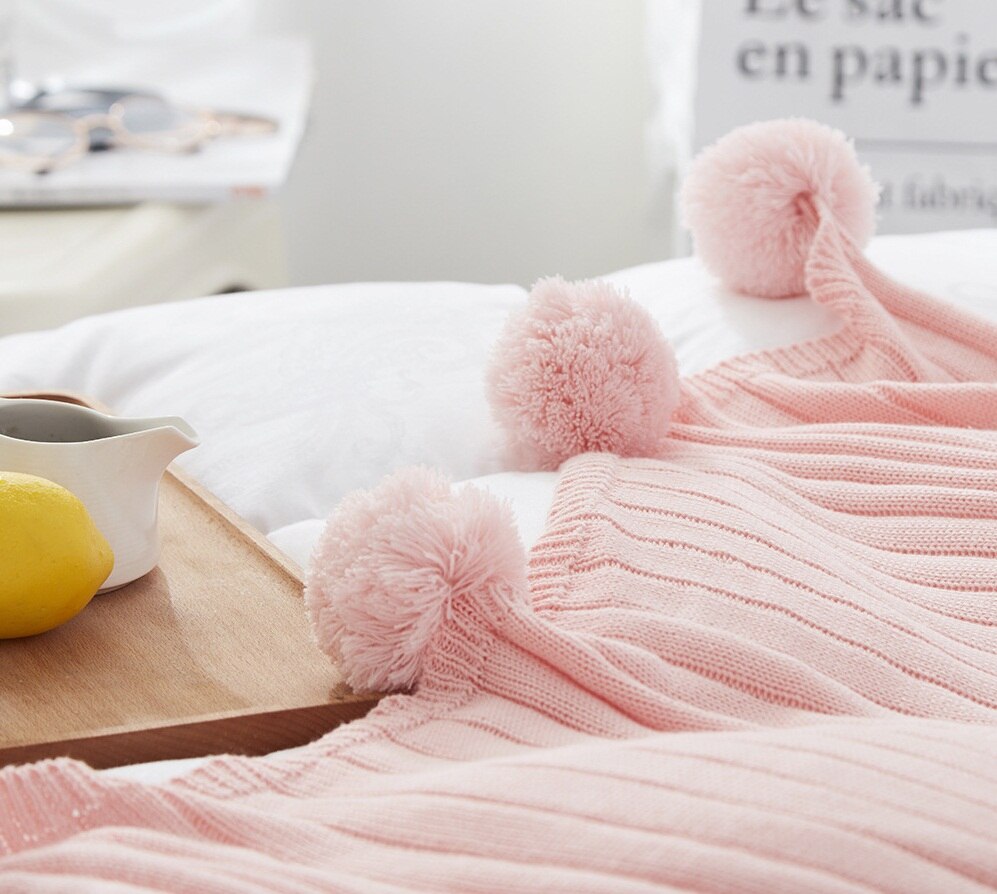 mylb Brand cotton Pom Crochet Thread Blanket 100*105 150*200cm For Babies Adults Twin Size Bed Kitted Throws Bed Runners