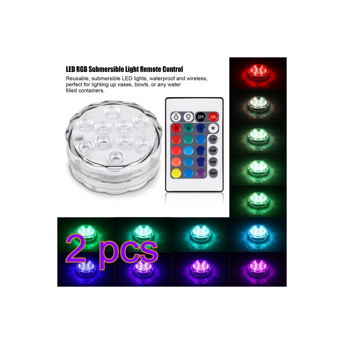 10 Led Remote Controlled Rgb Submersible Light Battery Operated Onderwater Night Lamp Outdoor Vaas Kom Tuin Partij Decoratie: 2 pcs