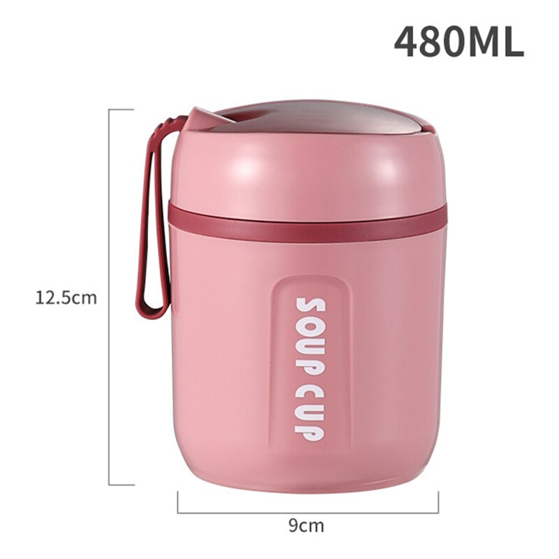 Roestvrij Staal Voedsel Thermos 12-24 Uur Vacuüm Lunchbox Thermo Container Soep Pot Geïsoleerde Thermosflessen: HA001-pink-480ml