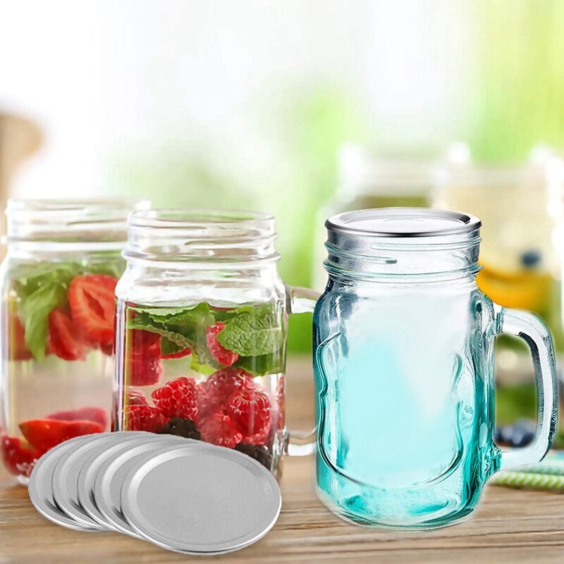 100 Pcs Wide Mouth 86 MM Mason Jar Canning Lids, Reusable Leak Proof Split-Type Silver Lids with Silicone Seals Rings