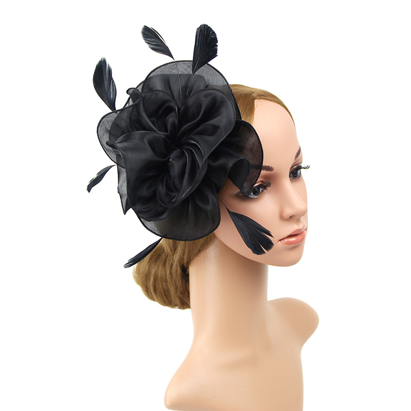 Fascinateur avec bandeau plume fleur pilulier chapeau pour femmes Cocktail rose: Black Cocktail Hat