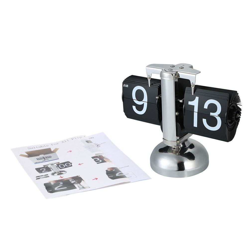 Black/White Modern Desktop Clock Retro Flip Over Clock Stainless Steel Flip Internal Gear Operated Quartz Clock Home Decoration