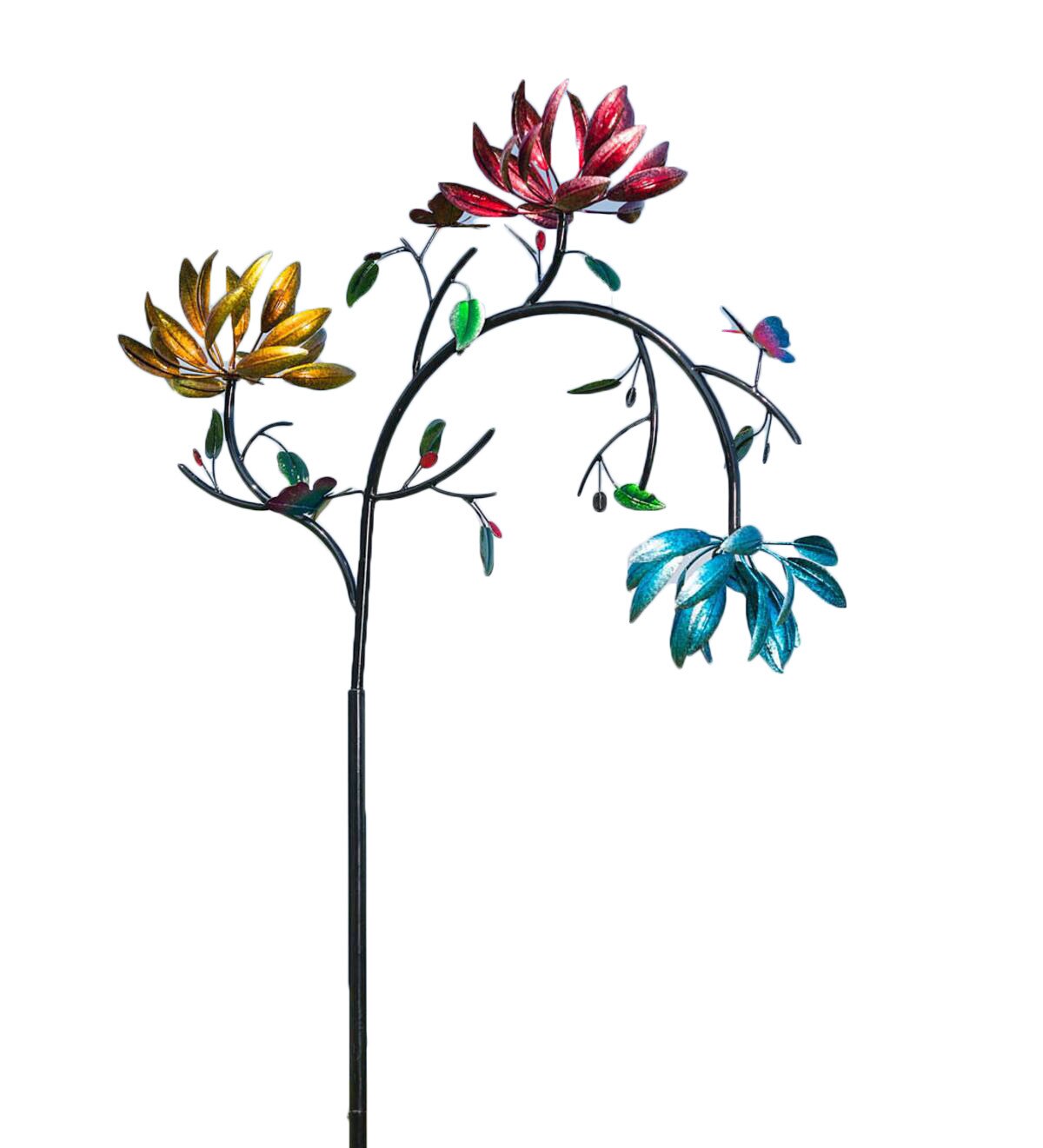 Large Metal Wind Spinner With Three Spin Flowers And Butterflies Windmill Rotating Garden Lawn Party Decor Toy Funny
