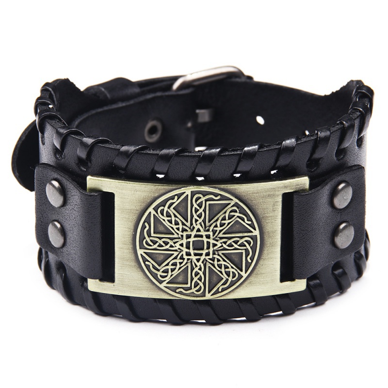 Toten Nordic Viking Odin Ierse Knot Bangle Voor Man Hand Geweven Brede Lederen Armband Verstelbare Armband Punk Sieraden: A