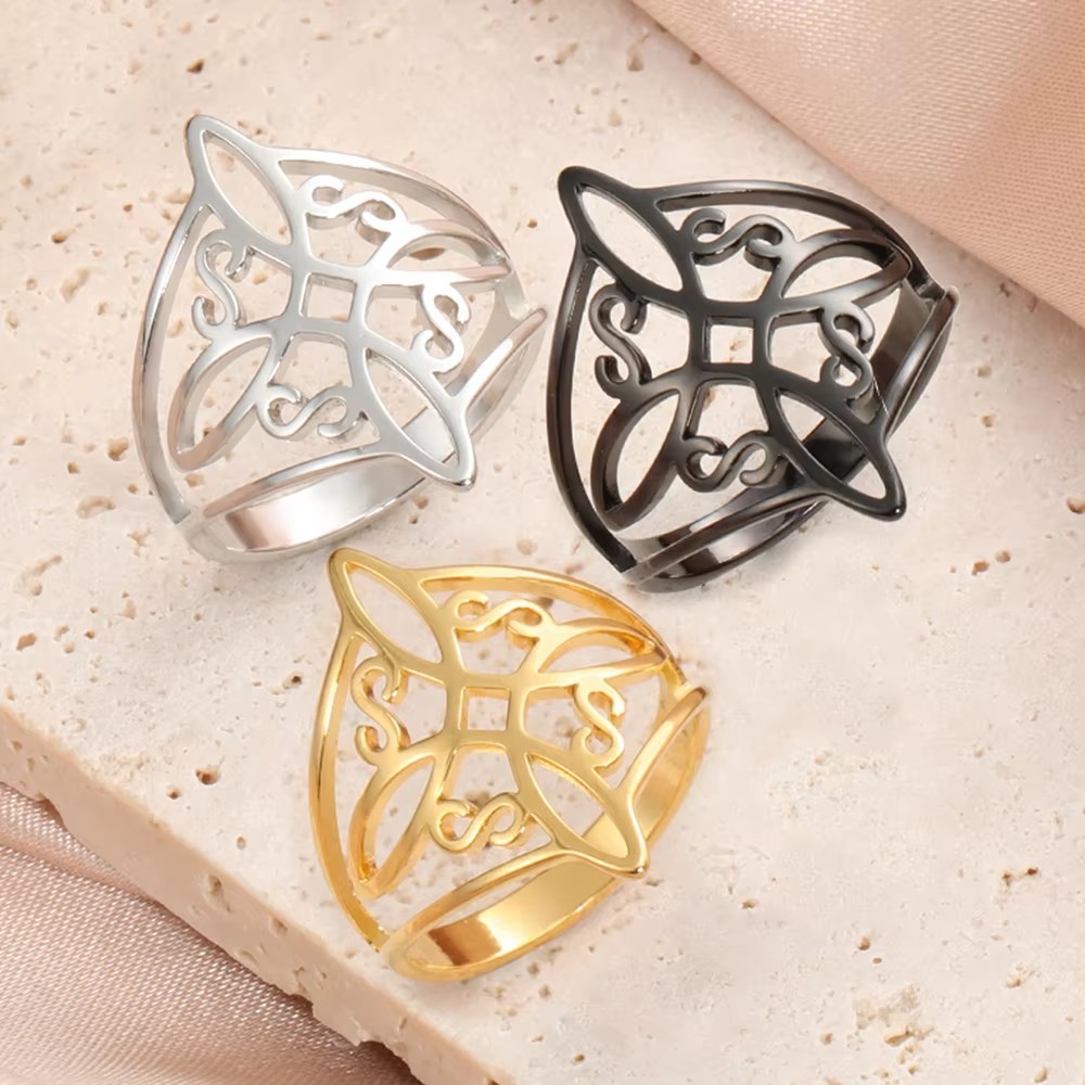LIKGREAT bague noeud de sorcière pour femmes hommes creux en acier inoxydable bagues celtique Vintage amulette Protection Couple bijoux