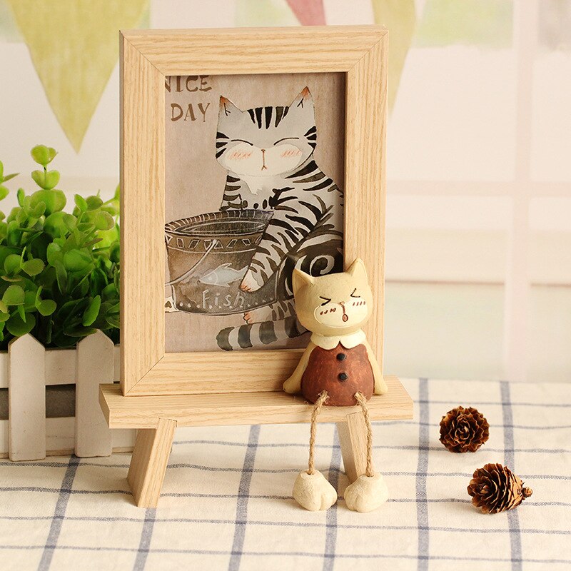 6 polegada criativo resina de madeira japonesa 3d dos desenhos animados gato bonito moldura da foto dos desenhos animados quadros de mesa decoração para casa para sala de estar crianças presente: C