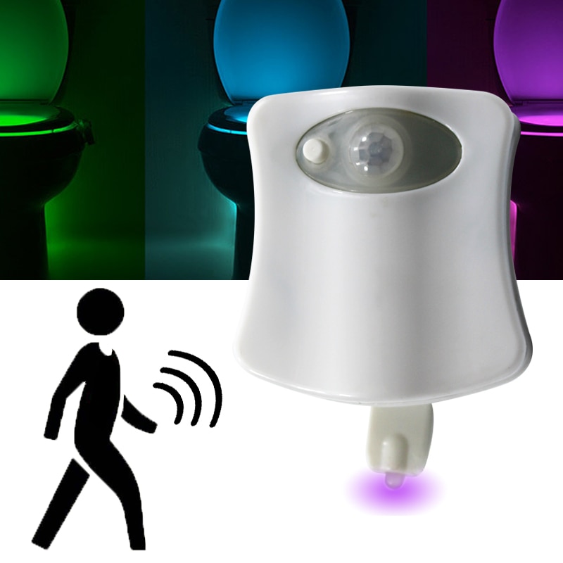 Bevægelsessensor led natlys badeværelse toilet smart pære pip 8 farve vandtæt wc lampe 4.5v