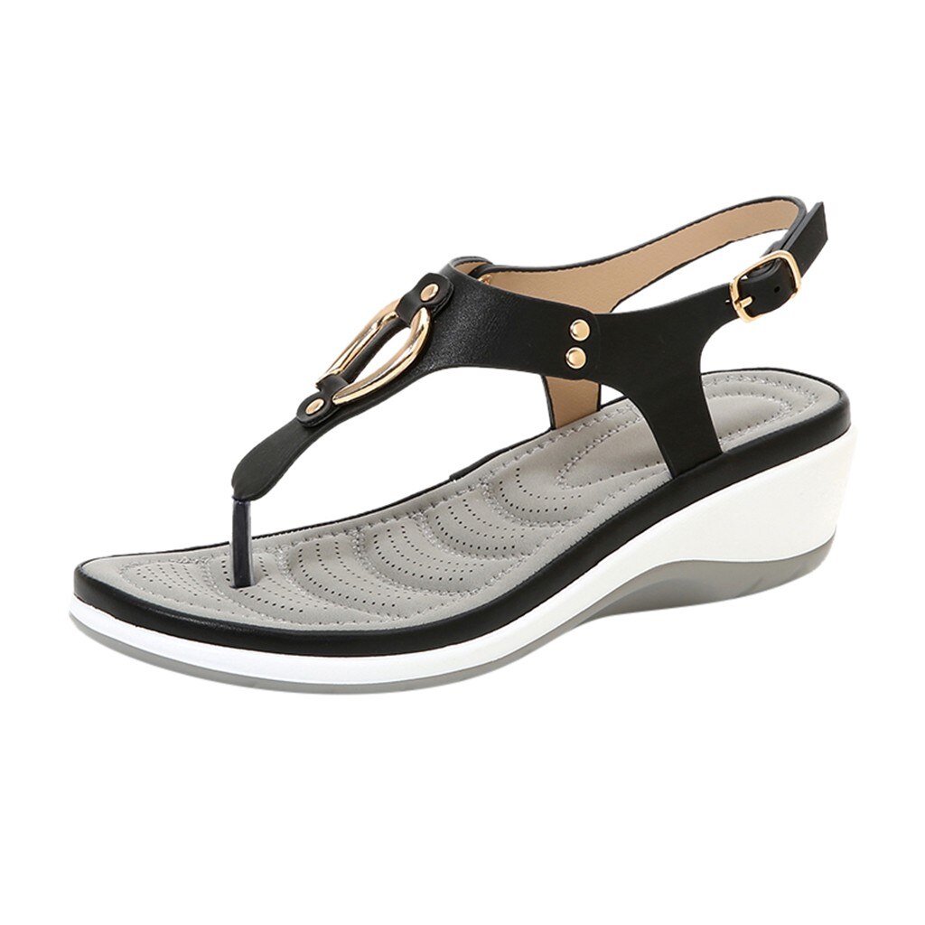 Bohemen Stijl Wiggen Platform Sandalen Klassiekers Zomer Non-Slip Schoenen Vrouw Lichtgewicht Sandaal Vrouwen Schoenen Zapatos: Black / 36