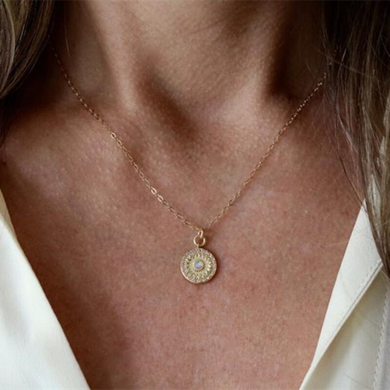 Runde Kristall Gold Farbe Anhänger Halsketten Für Frauen Weiblichen Charme Kette Birthstone Engagement Hochzeit Schmuck