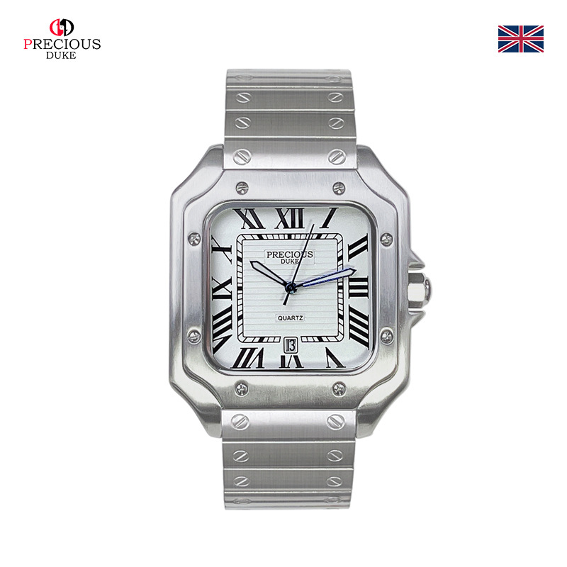 Retro vierkant quartz horloge voor heren tankserie horloge met siliconen band 30 meter waterdicht voor dagelijks gebruik: Grey