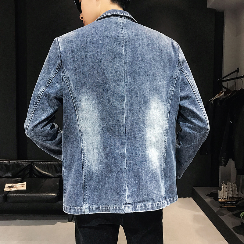 autumn denim small suit jacket Korean men's slim suit trend handsome handsome suit male