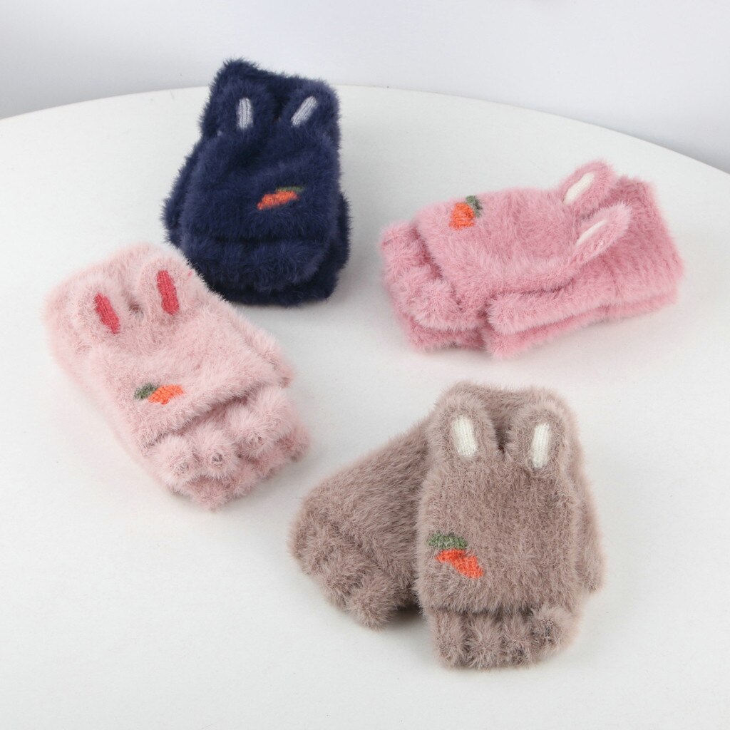 Winter Best Selling Gloves Children Plush Flipped Half Finger Outdoors Warm Gloves Shopping Детские перчатки Wd3