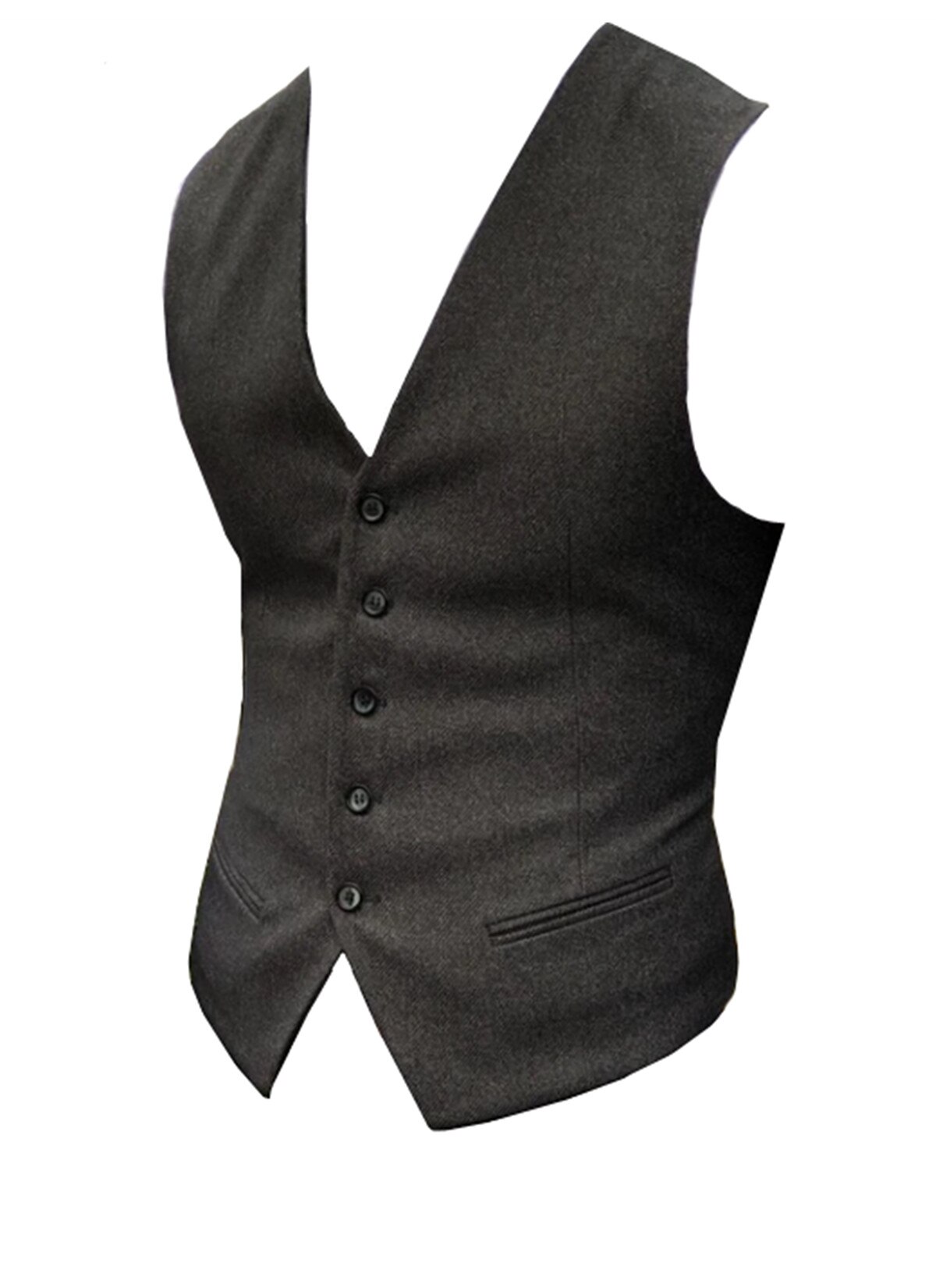 Men's 5 Button Herringbone Tweed Suit Vest Formal Groom's Wear Suit for Wedding Waistcoat
