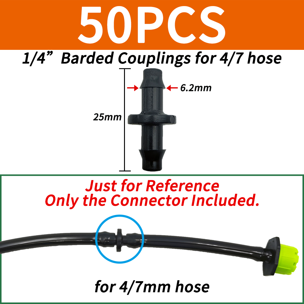 50pcs Barbed Connectors Irrigation Fittings Drip Irrigation Barbed Connectors 4/7mm Tubing Fittings for Flower Pot Garden Lawn
