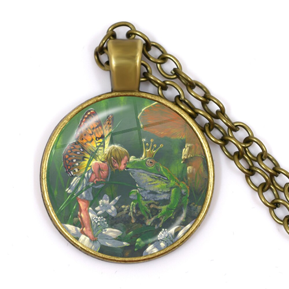 Nouvelle chaîne artisanale Vintage grenouille fée pendentif collier verre Cabochon femmes charme bijoux colares e correntes feminino