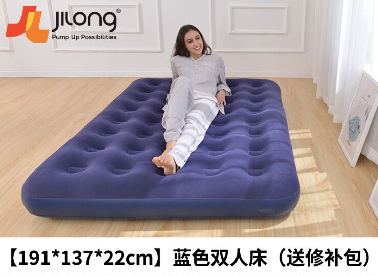 Flocking Comfortable Inflatable Air Bed PVC Portable Air Mattress Eco-friendly Outdoor Camping: Blue 191x137x22CM