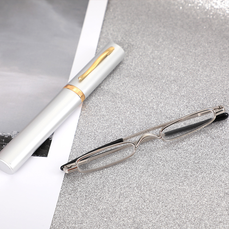 Penholder Presbyopic Glasses, Portable High-Definition Elderly Glasses, Fashionable and Wear-Resistant Metal Frame