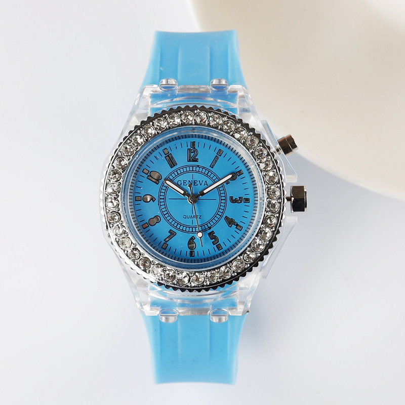 Luminous Quartz Watch for Women Personality Rhinestone Led Geneva Male and Female Students Couple Jelly Wrist Watches
