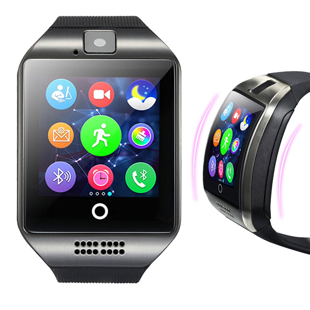 Bluetooth smart watch herre  q18 med berøringsskærm stor batteristøtte tf simkort kamera til android telefon