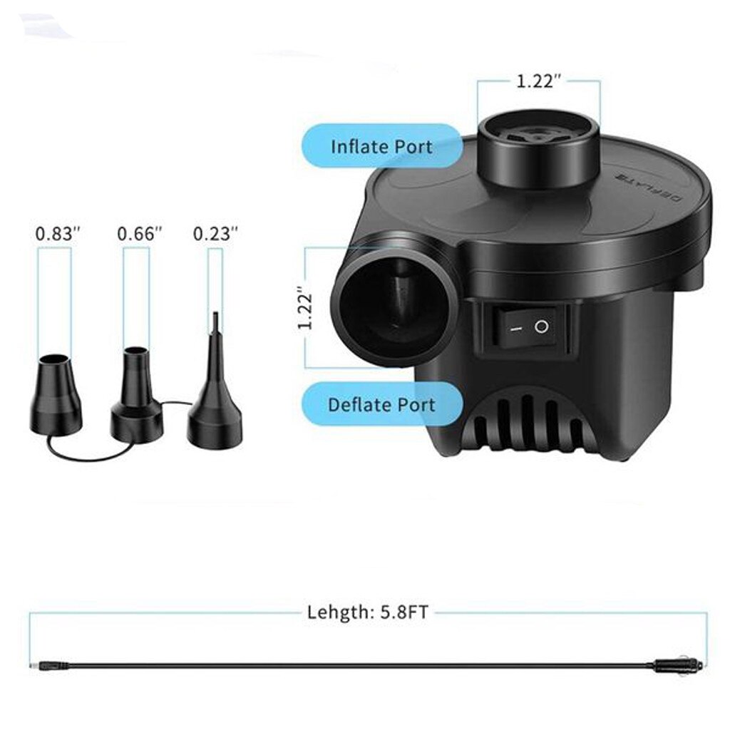 DC 12V Electric Air Pump 3 Nozzles Air compressor Universal Home Car Inflatable Pump For Air Mattress Swimming Ring Pool Air Bed