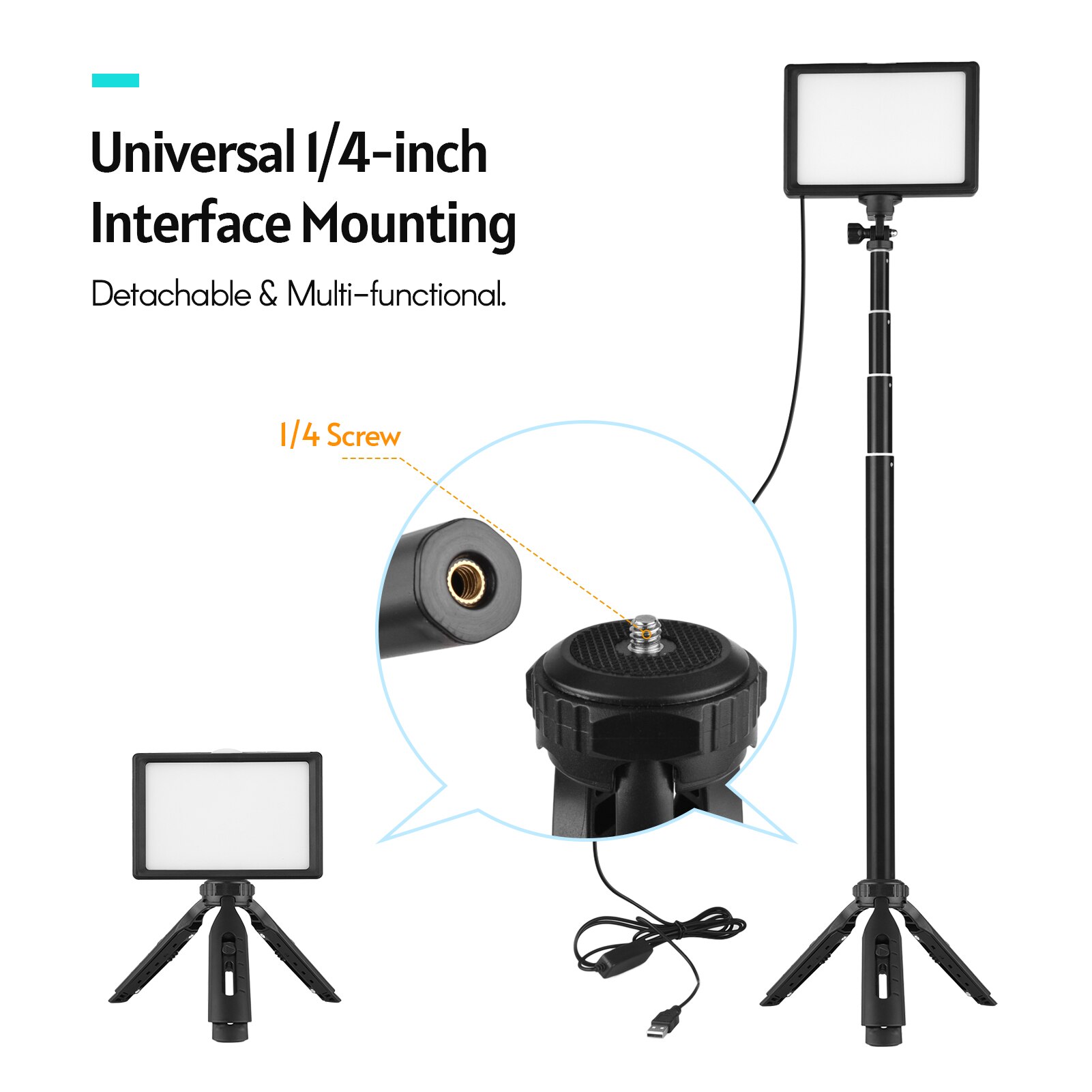 Andoer Usb Led Video Light Kit Fotografie Verlichting 3200K-5600K 14-Niveau Dimbare Met 148Cm/58in Verstelbare Hoogte Statief Stand