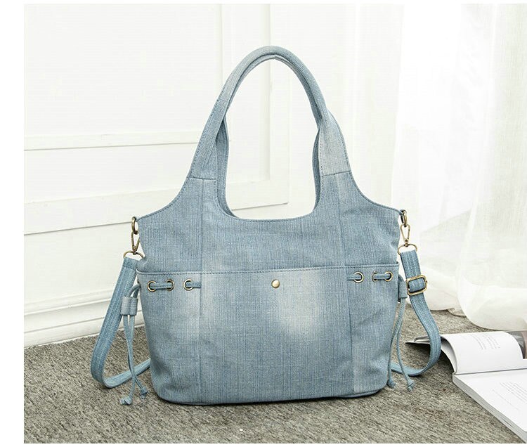 Rdywbu femmes Denim sac à bandoulière nouvelle jean voyage sac à bandoulière grand fourre-tout sac à main Mochila Bolsa B725: Light Blue