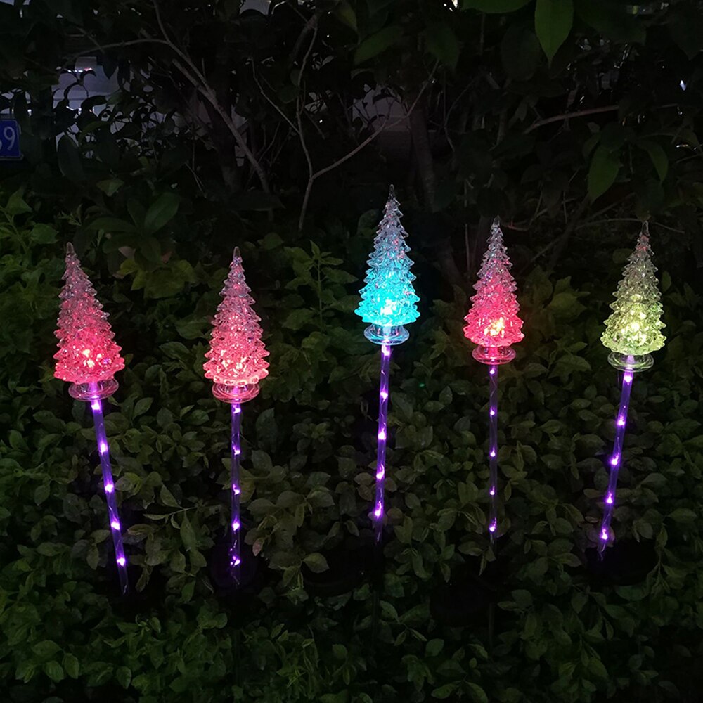 IP65 Waterproof Garden Solar Lights Crystal Christmas Tree Stake Light Color Changing Landscape Lighting LED Yard Lamp