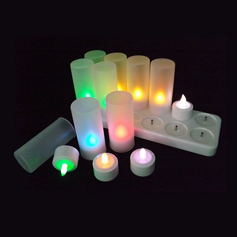 12pcs/set Remote Controll Rechargeable Tea Light LED Candles frosted Flameless TeaLight multi-color Changing candle lamp Party