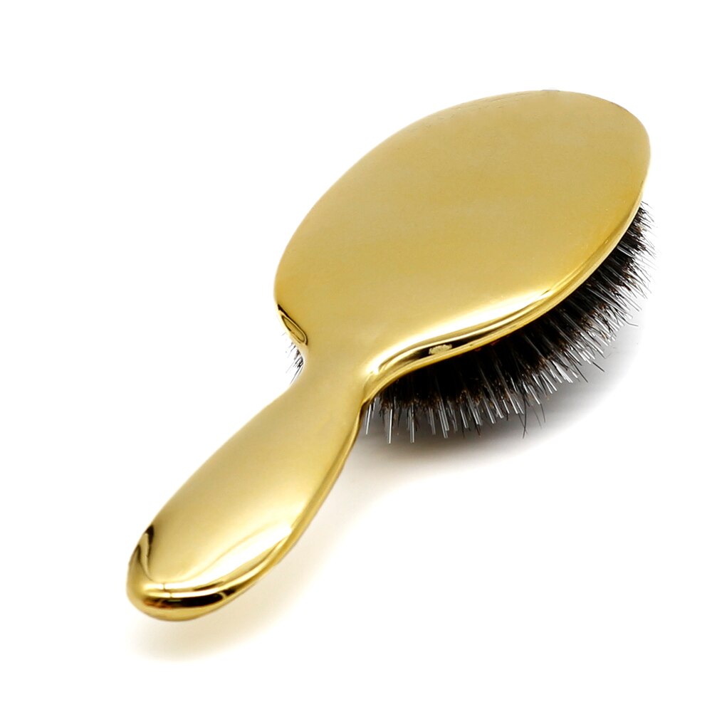 Pure Varkenshaar Paddle Borstel Antistatische Salon Ovale Haar Borstel Met Air Tas Borstels Kam In Zilver en Goud