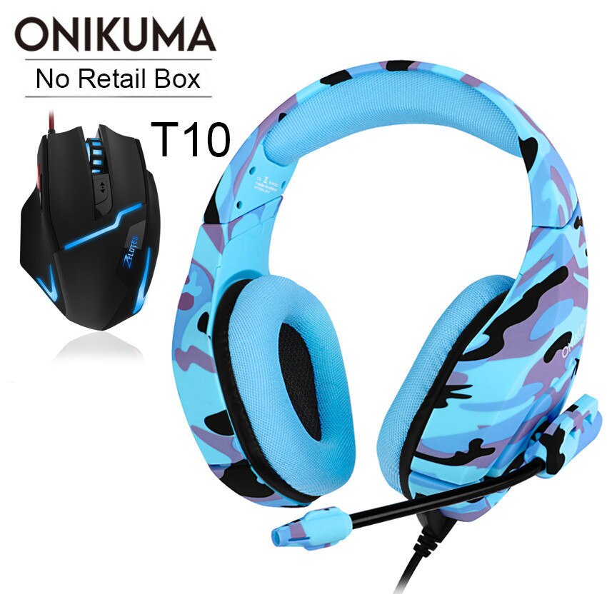 ONIKUMA K1 casque Gaming Headset PC Gamer Stereo Koptelefoon Hoofdtelefoon met Microfoon voor PS4 Xbox One Gamepad Laptop Tablet: Blue Headset-T10