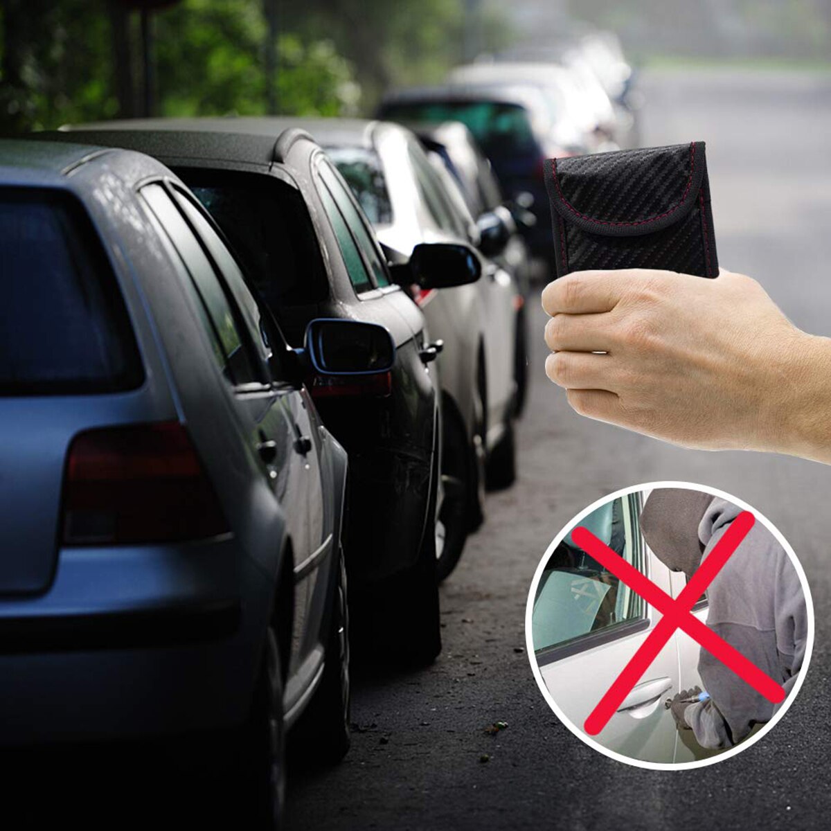 1pc/2pcs Portable Signal Blocker Car Key Case Faraday Cage Keyless Entry Fob Pouch RFID Blocking Bag with Key Chain Ring