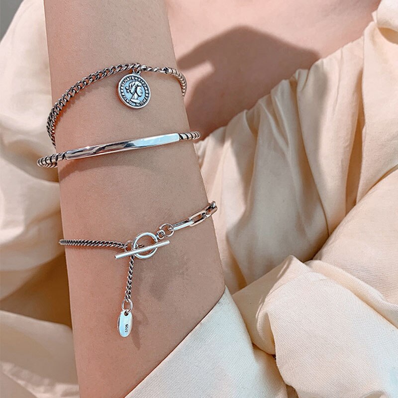 Foxanry 925 Sterling Zilveren Punk Ketting Armband Voor Vrouwen Mode Eenvoudige Vintage Handgemaakte Partij Sieraden