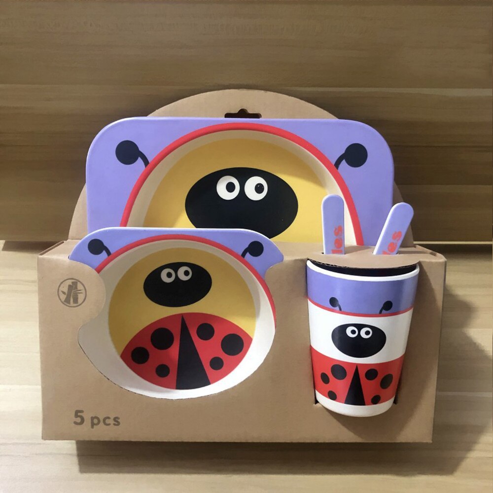5 pièces/ensemble plats bébé alimentation enfants vaisselle bébé nourriture plats enfants cuisine infantile alimentation bol assiette cuillère bambou vaisselle: PJ4036B11