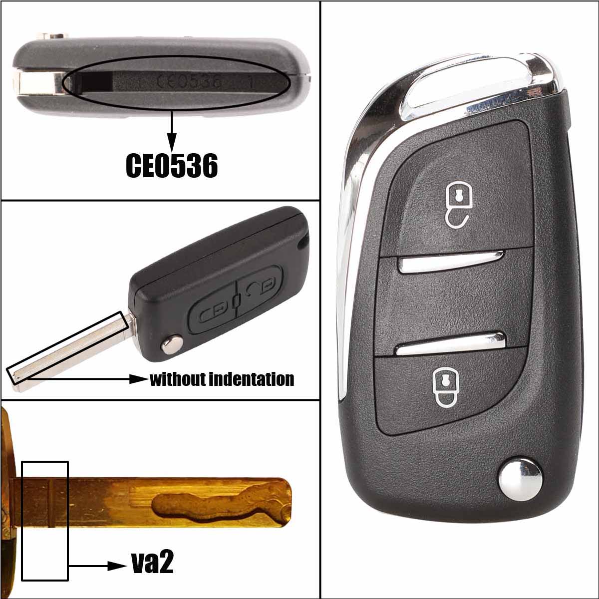 Cascarón plegable para llave de coche con tapa CE0536 para Peugeot 407 307 408 308 CITROEN C2 C3 C4 C5 C6 XSARA GRAND PICASSO Groove: 2B VA2 Blade / for-peugeot