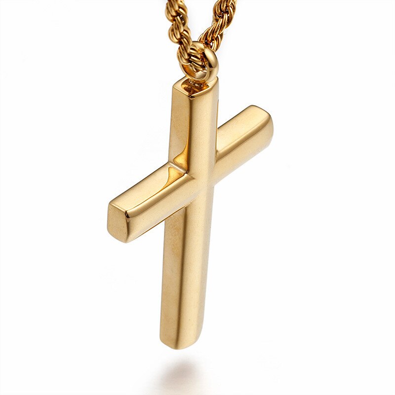 Mode Kruis Ketting Voor Mannen Hoge Gepolijst 50 Cm Roestvrij Staal Gouden Kleur Kruis Sieraden Ketting Man Goedkope Sieraden