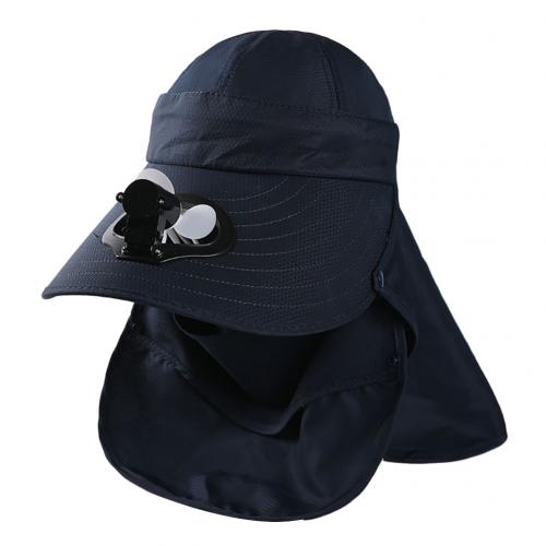 Zomer Afneembare Outdoor Anti-Zon Cap Hals Gezicht Flap Brede Rand Hoed Met Ventilator Geschikt Voor Klimmen Dagelijks Gebruik: Navy Blue