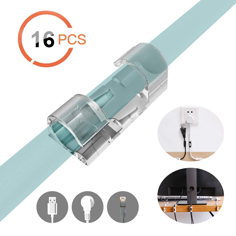 20Pcs Finisher Draad Klem Zelfklevende Draad Organisator Kabelhaspel Clip Gesp Ties Fixer Lijn Fastener Holder Cord management: L transparent 16pcs