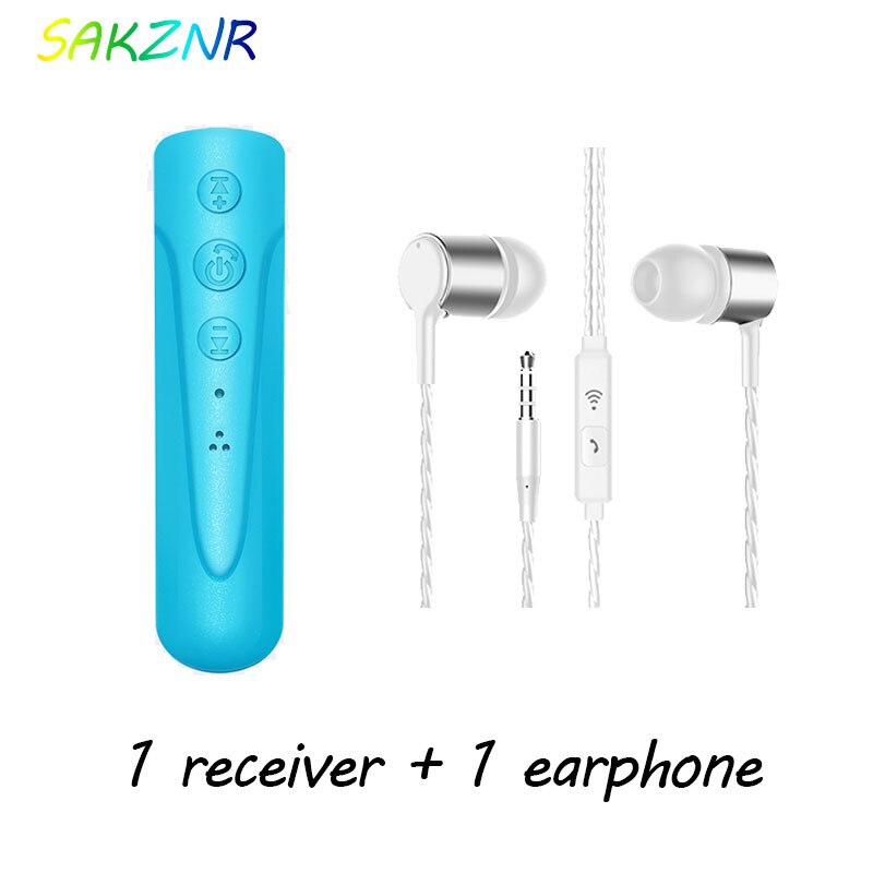 Auricular universal con clip de solapa para coche, receptor de audio Bluetooth 3.5AUX, función de cámara de dos llamadas de un solo arrastre: Blue with earphone