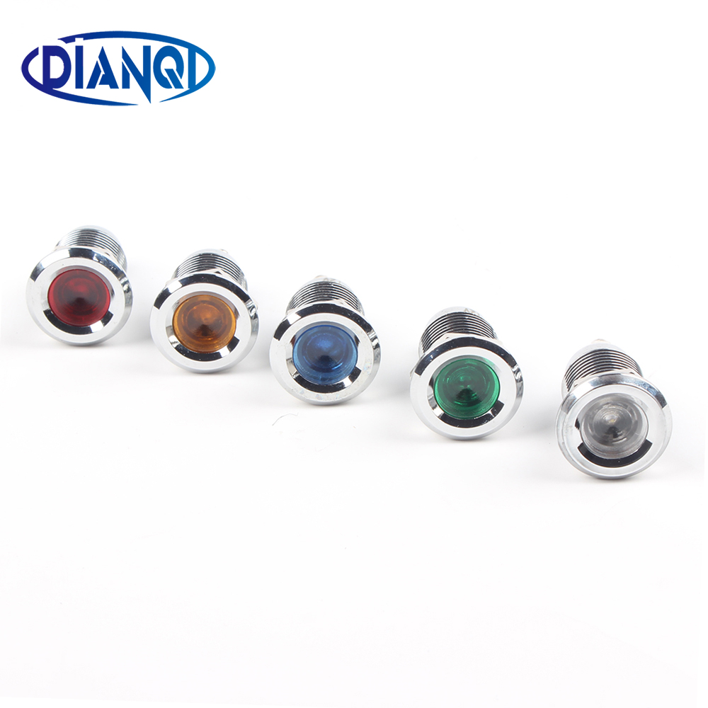 Led metall indikator signal strøm lys 12mm vanntett 6v 12v 24v 220v skrueterminal koble rød gul blå hvit 12 zsd.al