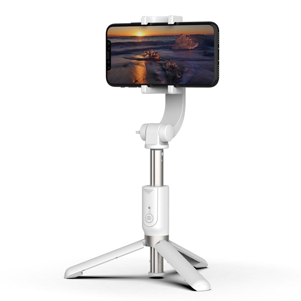 3in1 Anti-Shake Single Axis Handheld Gimbal Stabilizer Smart Bracket Seflie Stick Tripod For Smart Phone Shooting Vlog/Photo: White