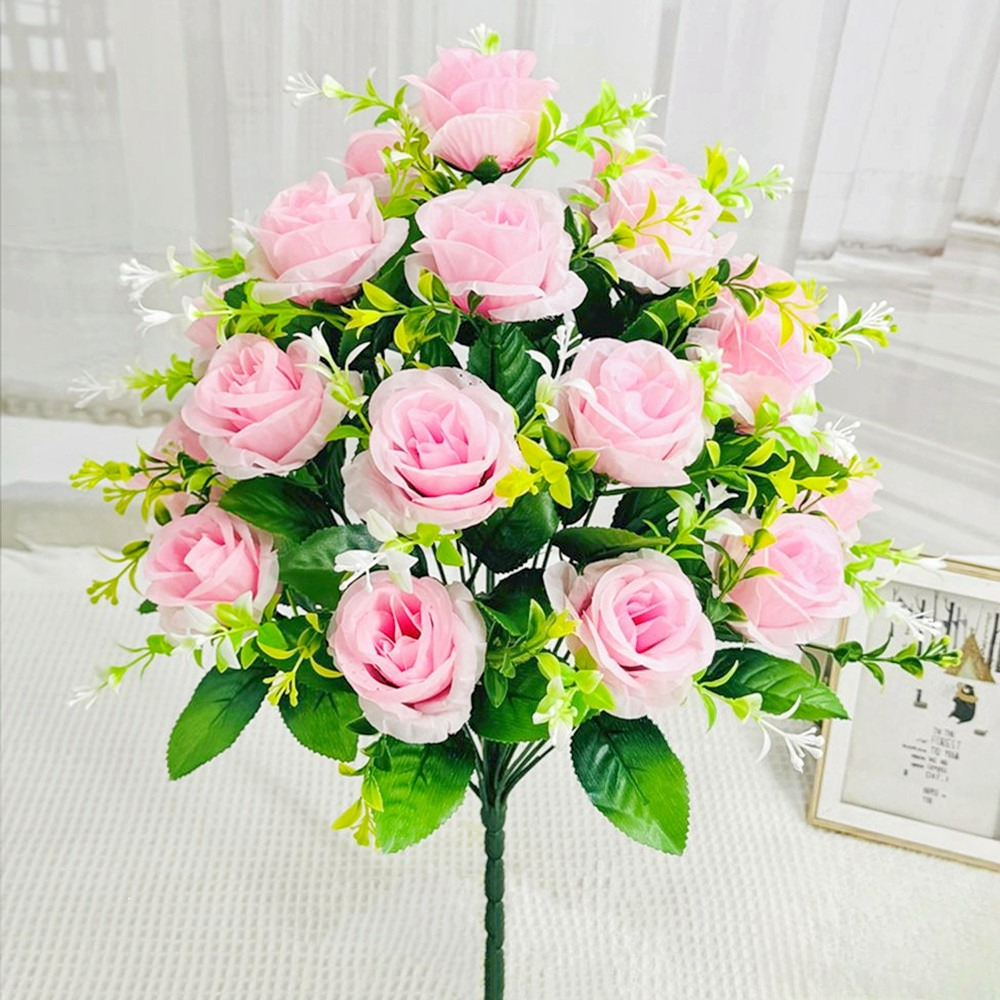 18 Heads Artificial Flowers Silk Rose Festival Home Table Decor Wedding Bridal Bouquet Outdoor Yard Garden Diy Artificial Flower: GRAY