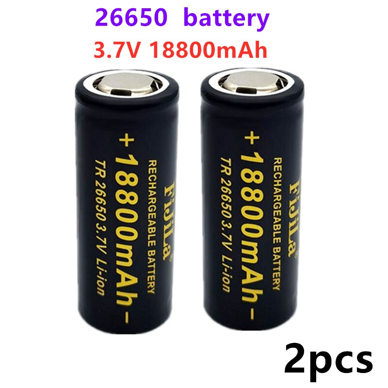 100% 26650 battery 3.7V 18800mAh rechargeable liion battery for Led flashlight battery 26650 battery + charger: Black